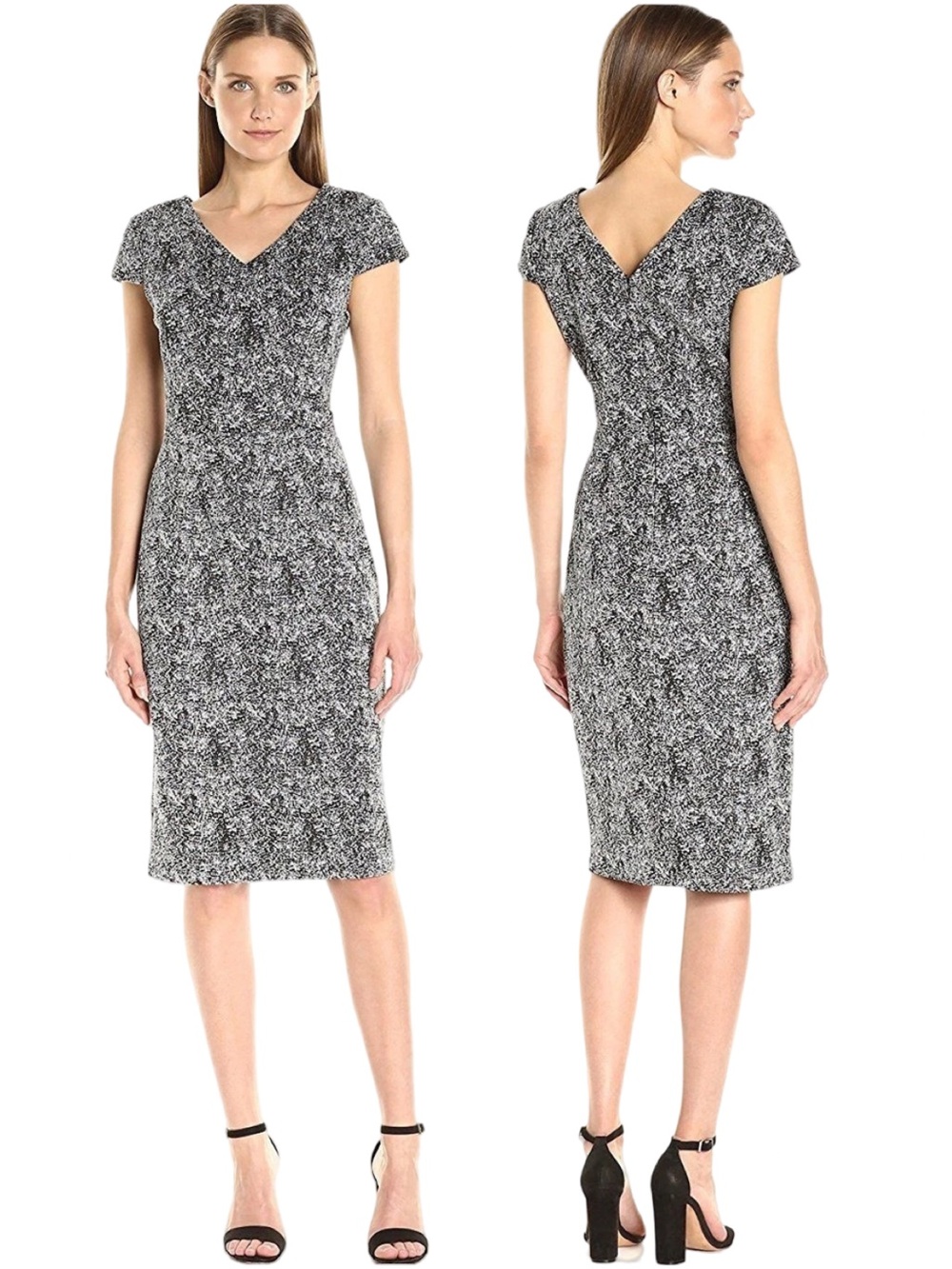 Betsey Johnson Silver Metallic Knit Sheath Dress Cap Sleeve Size 4